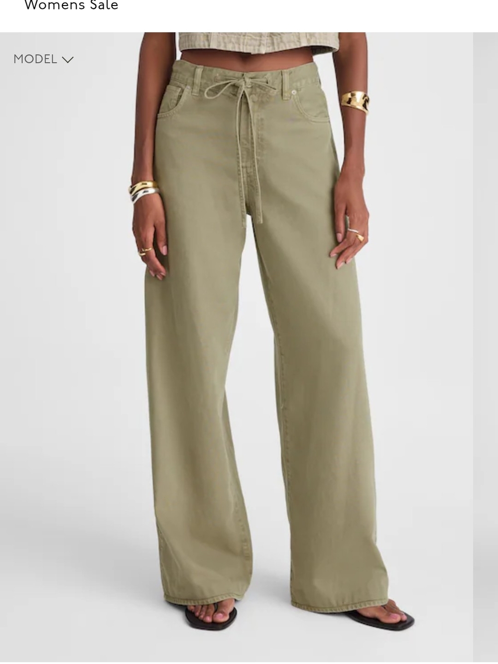 Madewell Superwide-Leg Airy Denim Olive Green Wide-Leg Drawstring Pants Size 24
